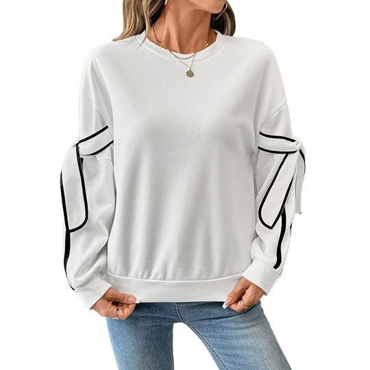 Damen Oversize-Sweatshirt mit Schleifenärmeln und Kontrastpaspel Nord Taschen