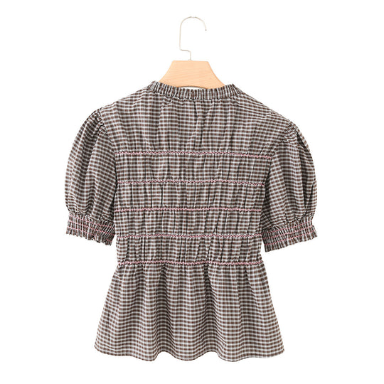 Damen Kariertes Smock-Tunika-Top mit Volantbund und Puffärmeln Nord Taschen