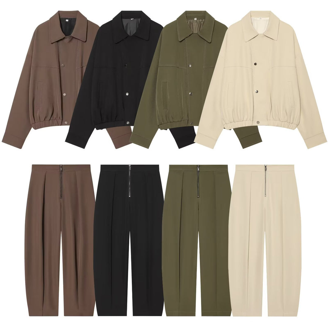 Damen weite Cropped-Hose mit hoher Taille, Kellerfalten und sichtbarem Frontreißverschluss Nord Taschen