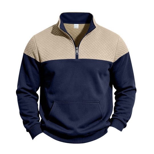 Herren Stehkragen-Sweatshirt mit Halbzip, gesteppter Schulterpasse und Kängurutasche Nord Taschen