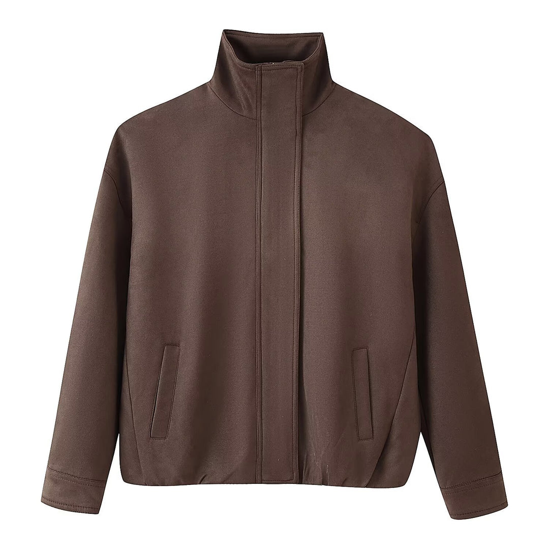 Damen Boxy-Kurzjacke mit hohem Funnelkragen und verdeckter Reißverschlussleiste Nord Taschen