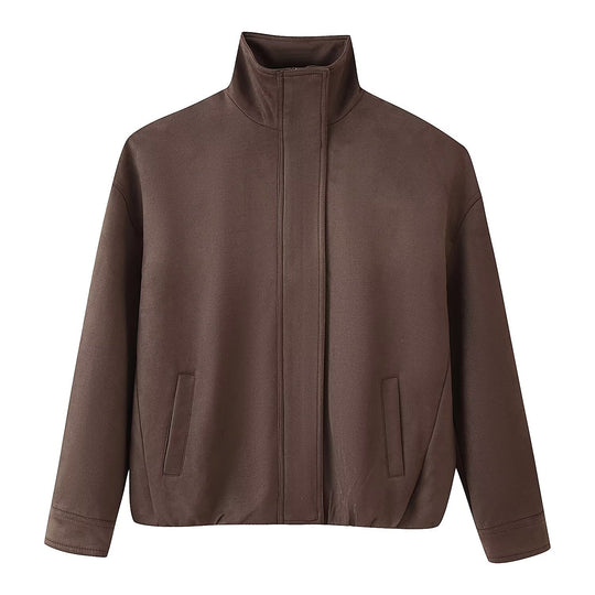 Damen Boxy-Kurzjacke mit hohem Funnelkragen und verdeckter Reißverschlussleiste Nord Taschen