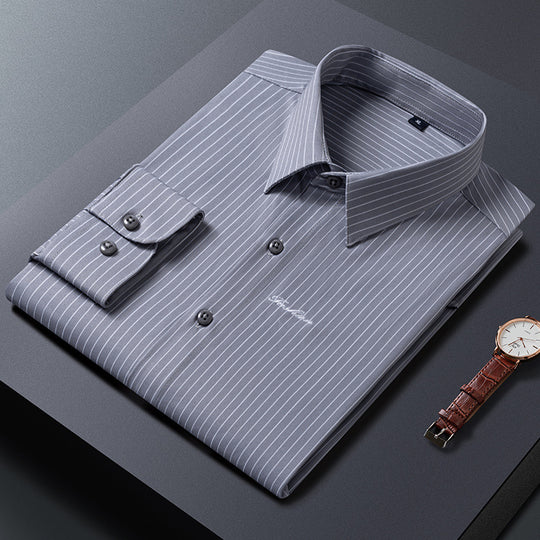 Herren Klassisches gestreiftes Business‑Hemd aus Baumwollmix mit Kentkragen und Brustlogo Nord Taschen