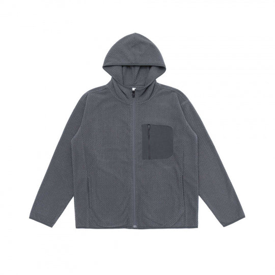Unisex Kapuzen-Fleecejacke mit durchgehendem Reißverschluss, Strukturstrick und Brust-Reißverschlusstasche Nord Taschen