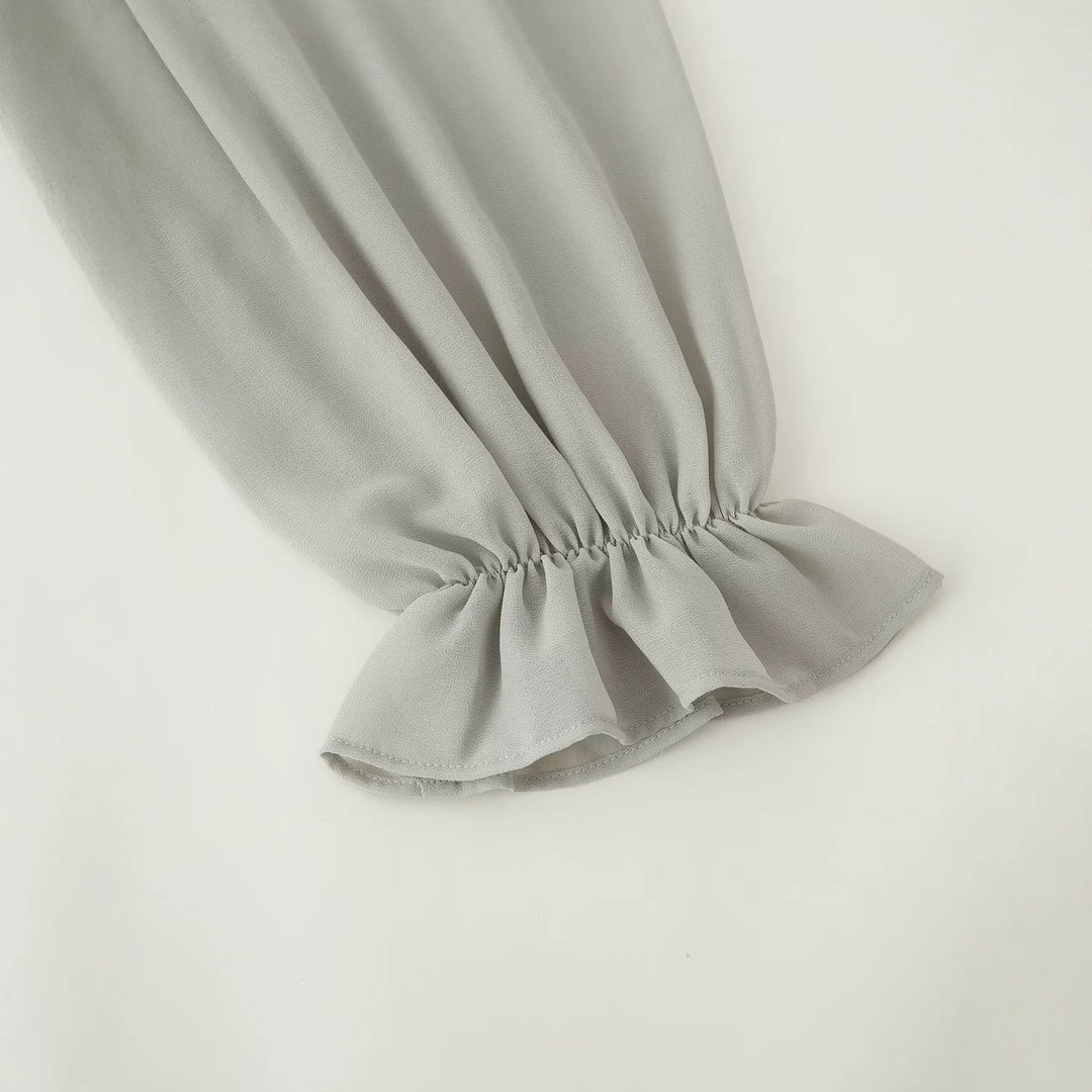 Damen Chiffon-Minikleid mit Rüschenkragen, Ballonärmeln und Paillettenbesatz Nord Taschen