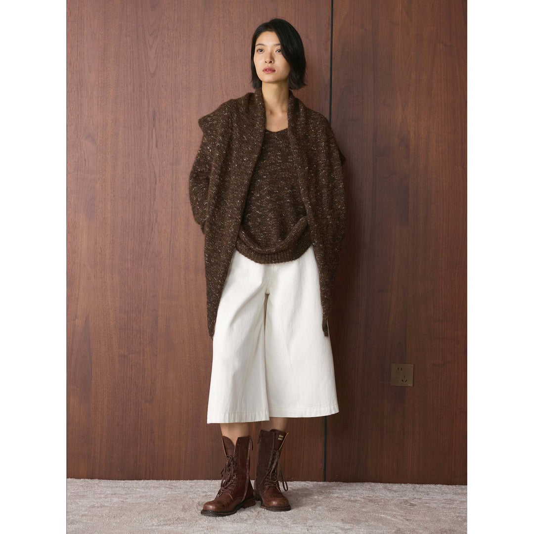 Damen Oversize-Pullover aus Fleckgarn mit weitem Wasserfallkragen Nord Taschen