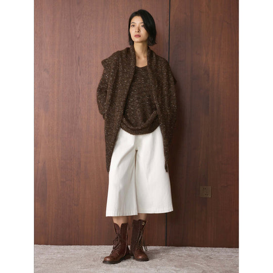 Damen Oversize-Pullover aus Fleckgarn mit weitem Wasserfallkragen Nord Taschen