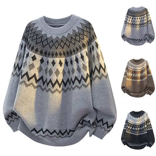 Damen Grobstrickpullover mit grafischem Muster Nord Taschen