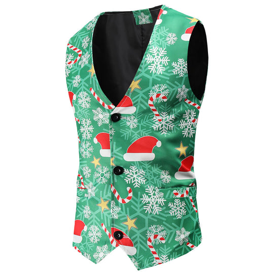 Herren Festliche Satinweste mit Weihnachtsmotiv, taillierter Schnitt und V‑Ausschnitt Nord Taschen