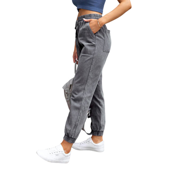 Damen Denim-Joggerhose mit Cargo-Taschen und elastischem Tunnelzugbund Nord Taschen