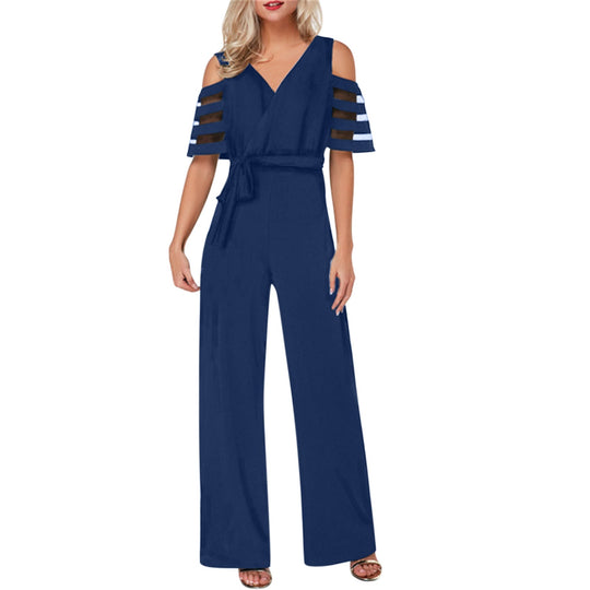 Damen Eleganter Jumpsuit mit transparenten Ärmel-Details und Taillengürtel - Vittorelli