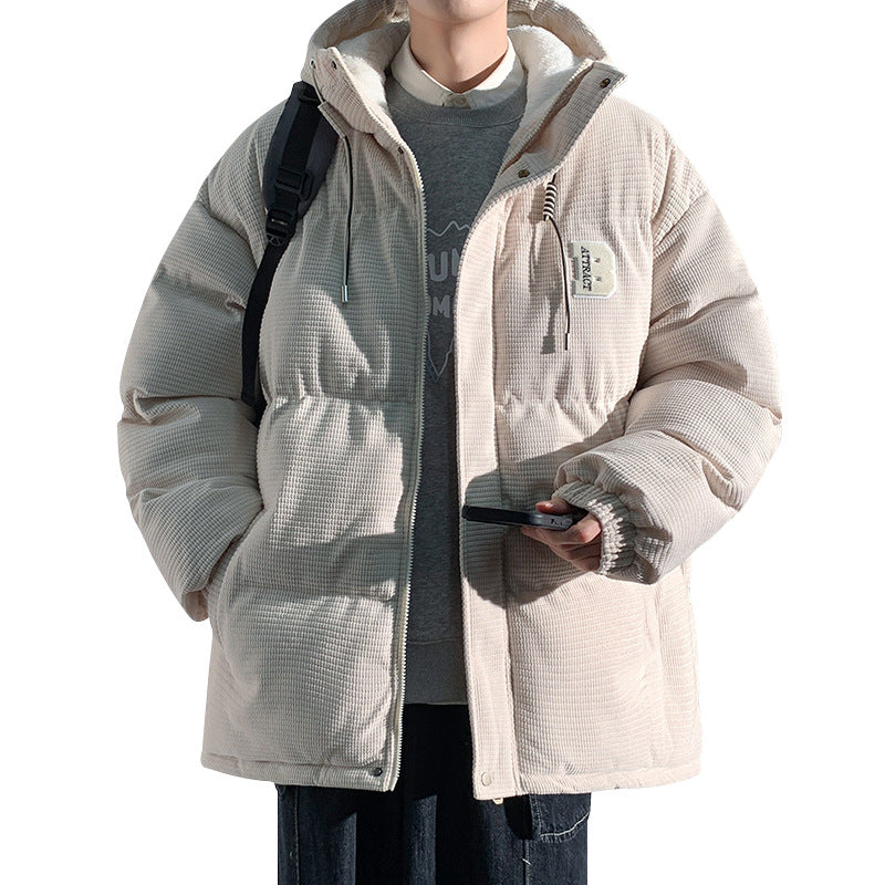 Herren Gepolsterte Cord-Steppjacke mit Kapuze, Teddyfleece-Innenfutter und Oversize-Schnitt Nord Taschen