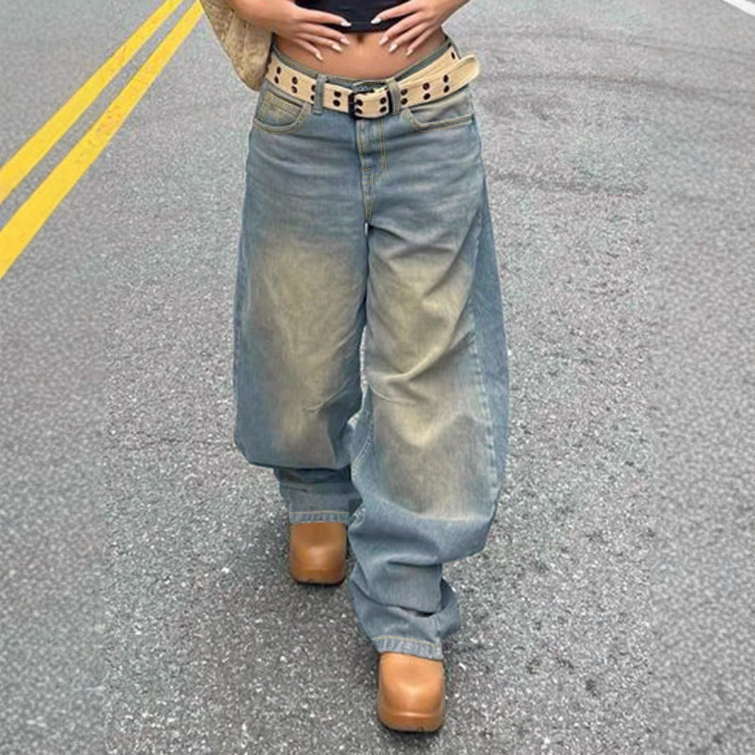 Damen Vintage-inspirierte Baggy-Jeans mit niedrigem Bund, weitem Bein und Used-Waschung Nord Taschen