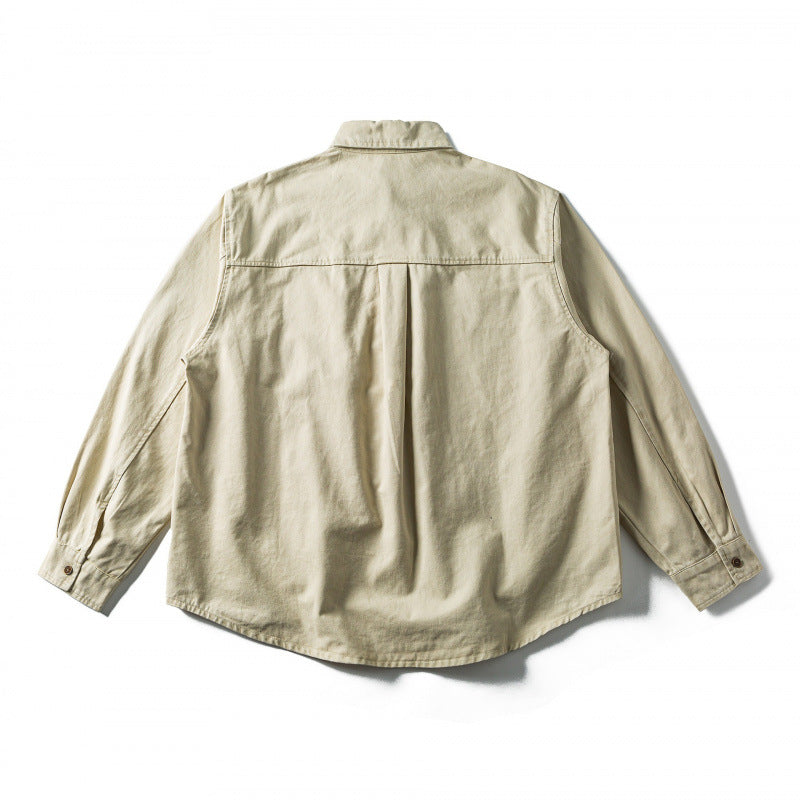 Unisex Oversize Hemdjacke aus Canvas-Baumwollmix mit Brusttasche und Zierstickerei Nord Taschen