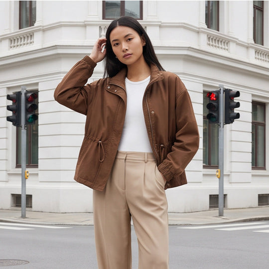 Damen Utility-Fieldjacke mit Tunnelzugtaillierung, hohem Kragen und elastischen Bündchen Nord Taschen