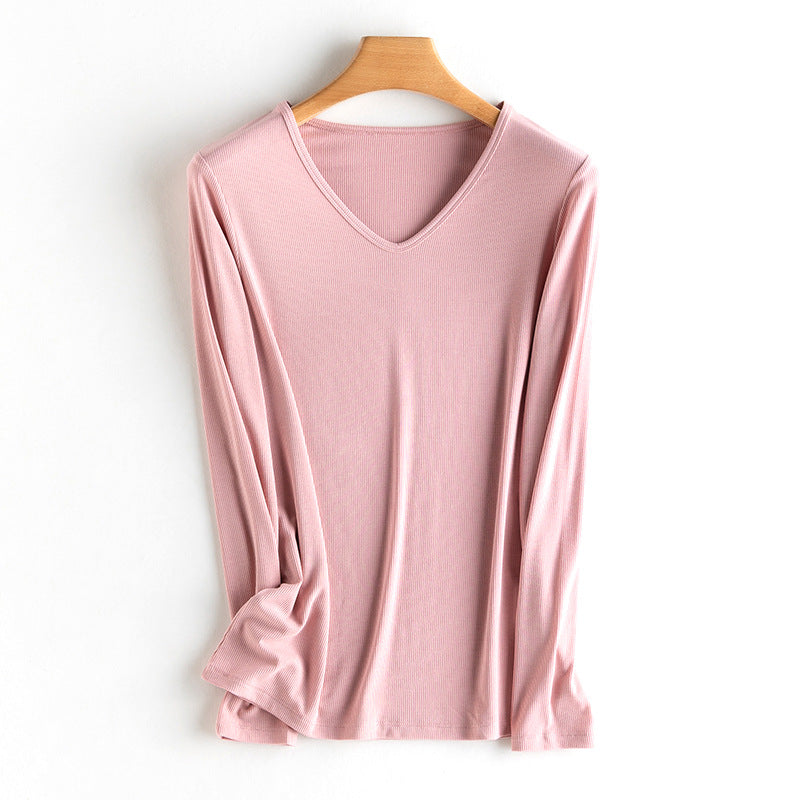 Damen Langarm-Feinrippshirt aus weichem Modal-Baumwollmix mit Rundhalsausschnitt Nord Taschen