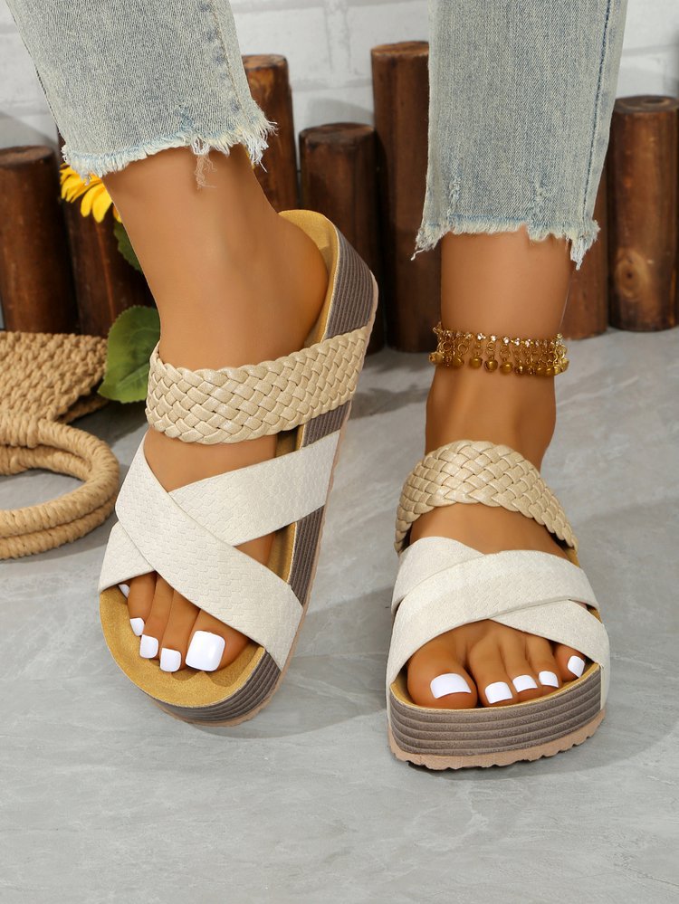 Damen Bequeme Zehentrenner-Sandalen mit geflochtenem Riemendesign und rutschfester Sohle