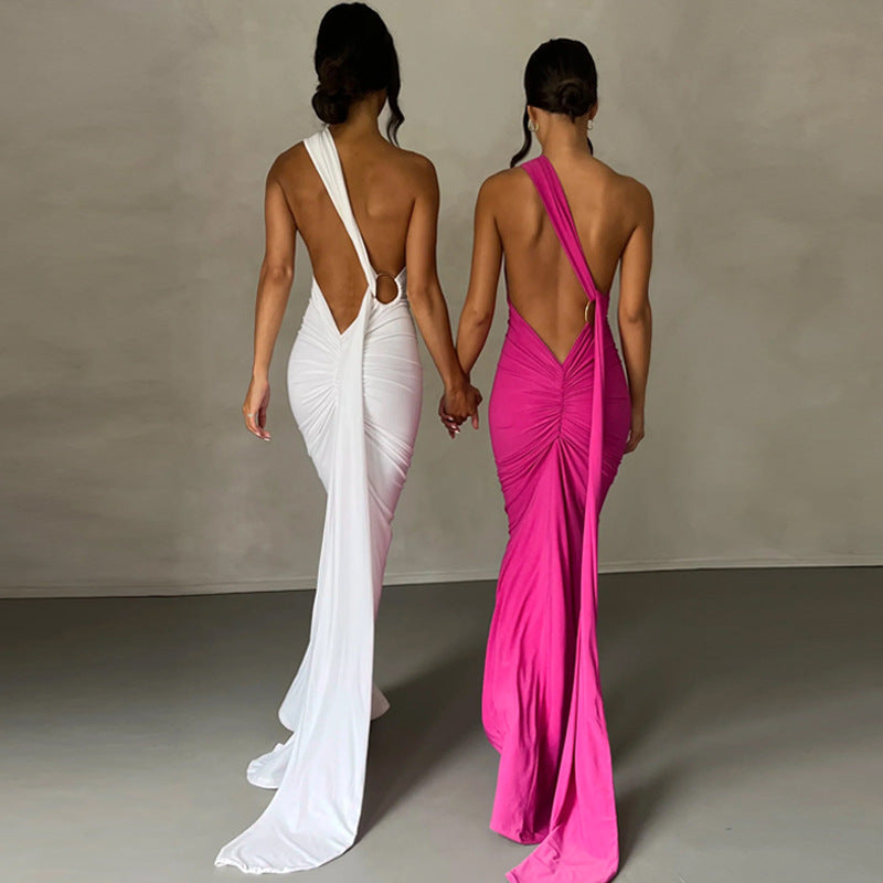 Damen Elegantes One-Shoulder Abendkleid Nord Taschen