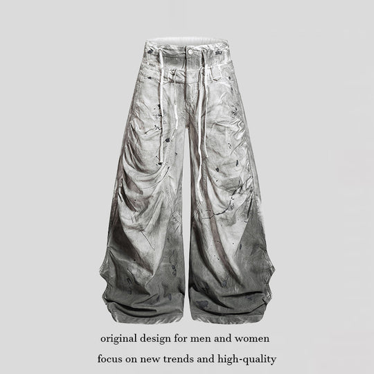 Damen Hochtaillierte weite Culotte‑Hose mit Drapierten Falten, Tunnelzug und Sprenkel‑Print Nord Taschen