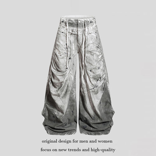 Damen Hochtaillierte weite Culotte‑Hose mit Drapierten Falten, Tunnelzug und Sprenkel‑Print Nord Taschen