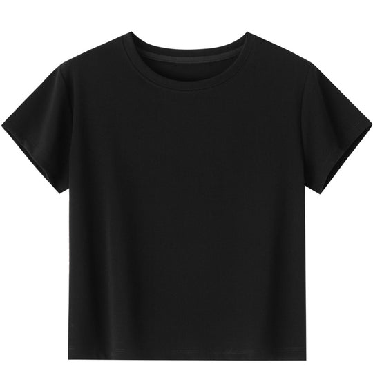 Damen Kurzgeschnittenes Boxy-T-Shirt aus weichem Baumwollstretch mit Rundhalsausschnitt Nord Taschen