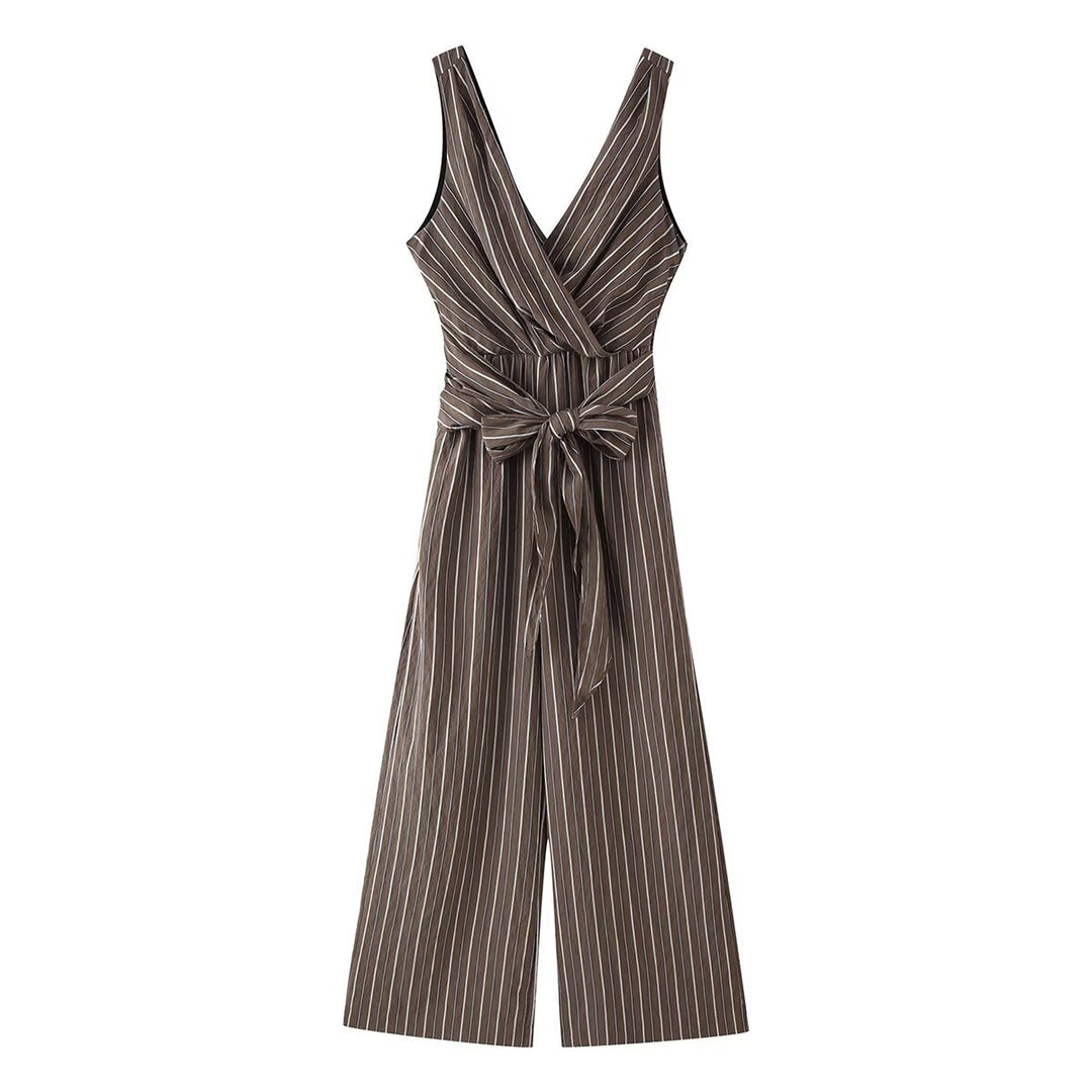 Damen Ärmelloser Wickel-Jumpsuit mit weitem Bein und Taillengürtel Nord Taschen