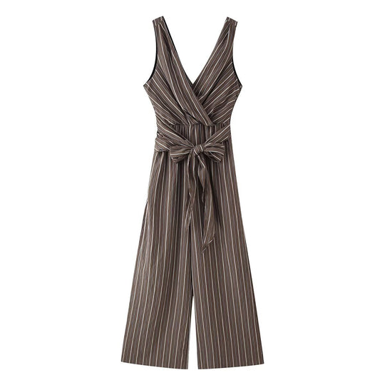 Damen Ärmelloser Wickel-Jumpsuit mit weitem Bein und Taillengürtel Nord Taschen