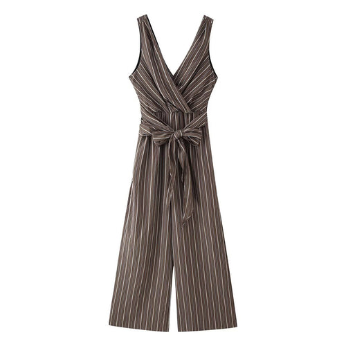 Damen Ärmelloser Wickel-Jumpsuit mit weitem Bein und Taillengürtel Nord Taschen