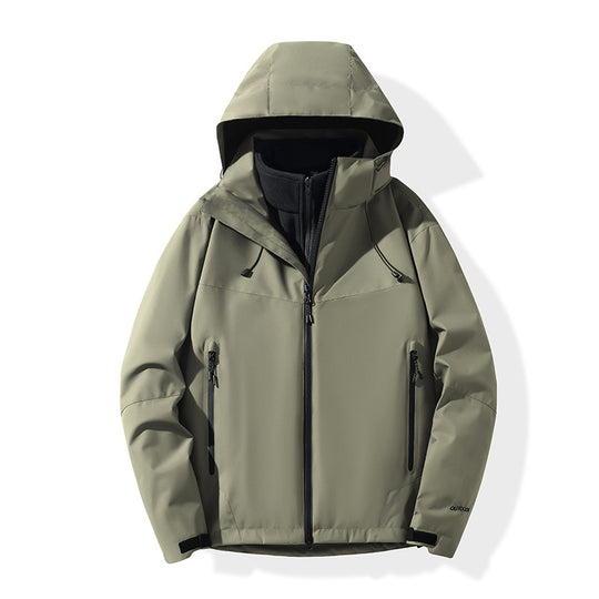 Herren Softshell-Hybridjacke mit Kapuze, getapten Reißverschlüssen und verstellbarem Saum Nord Taschen