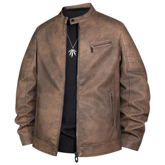Herren Bikerjacke aus Kunstleder mit Stehkragen und gesteppter Schulter Nord Taschen