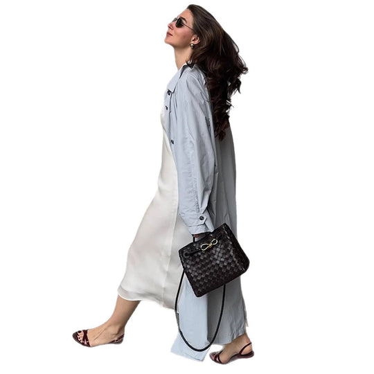 Damen Leichter langer Trenchcoat aus technischem Material mit verdeckter Knopfleiste und lockerem Fall Nord Taschen
