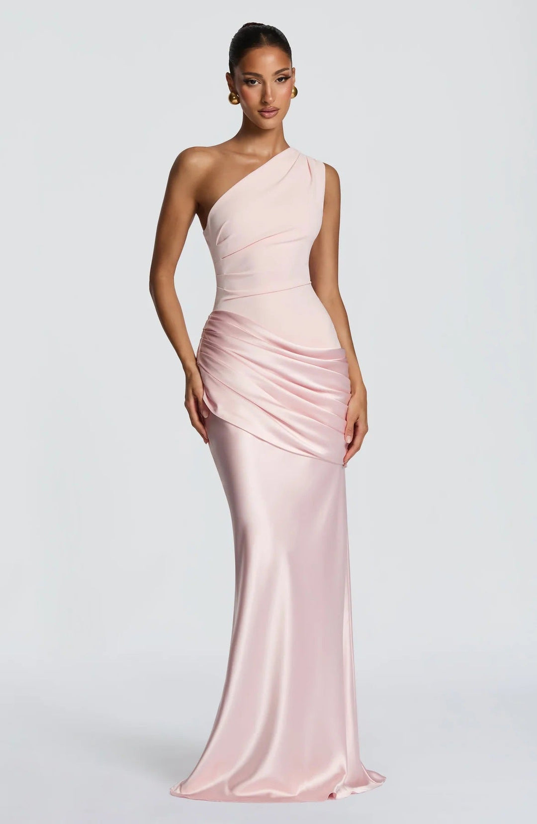 Damen elegantes asymmetrisches Satin-Abendkleid mit Drapé-Design Nord Taschen