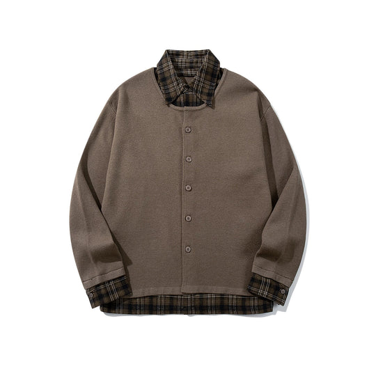 Herren Karierter Flanellhemd-Layer mit offenem Strickcardigan Nord Taschen