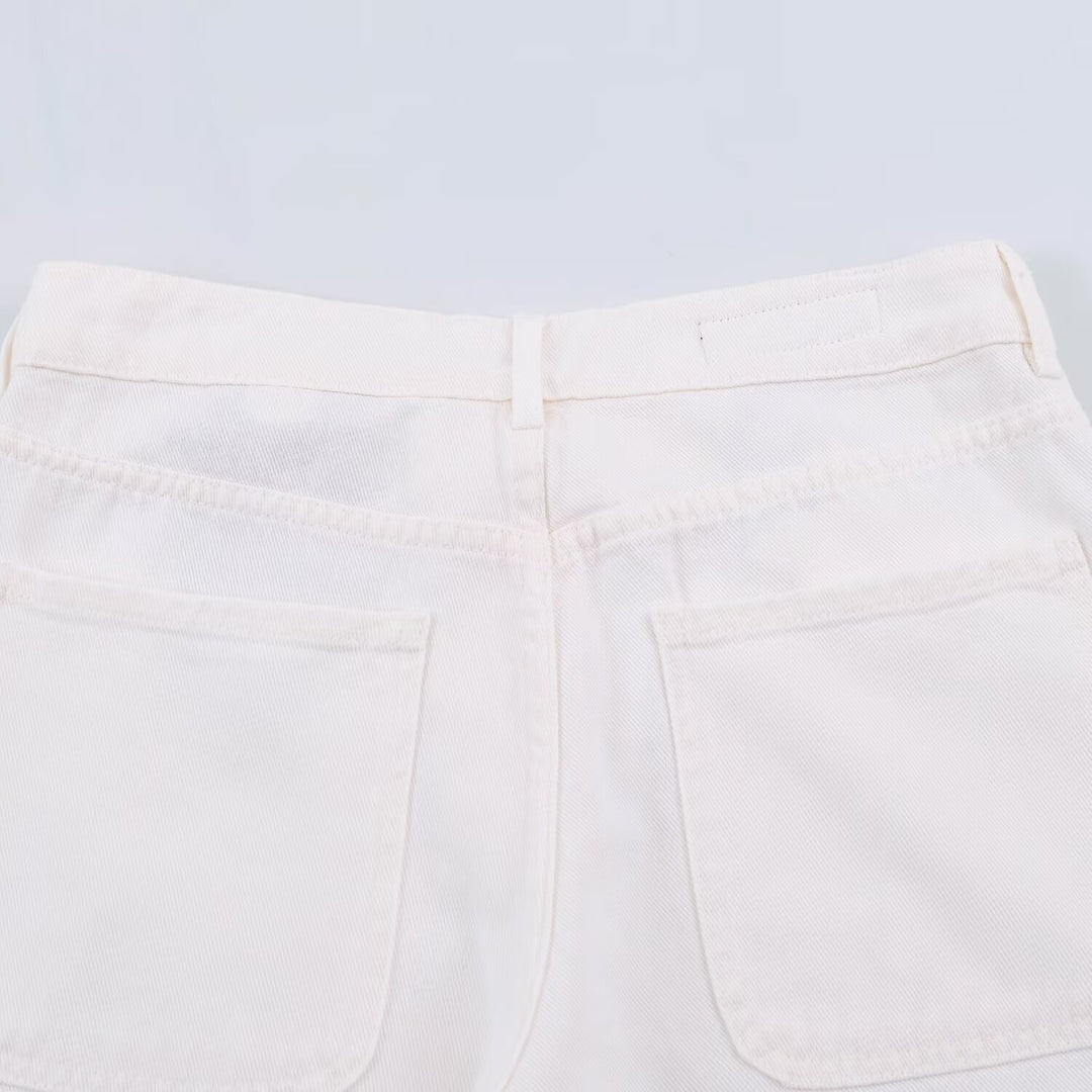 Damen weite Jeanshose mit hoher Taille, Bügelfalte und aufgesetzten Taschen Nord Taschen