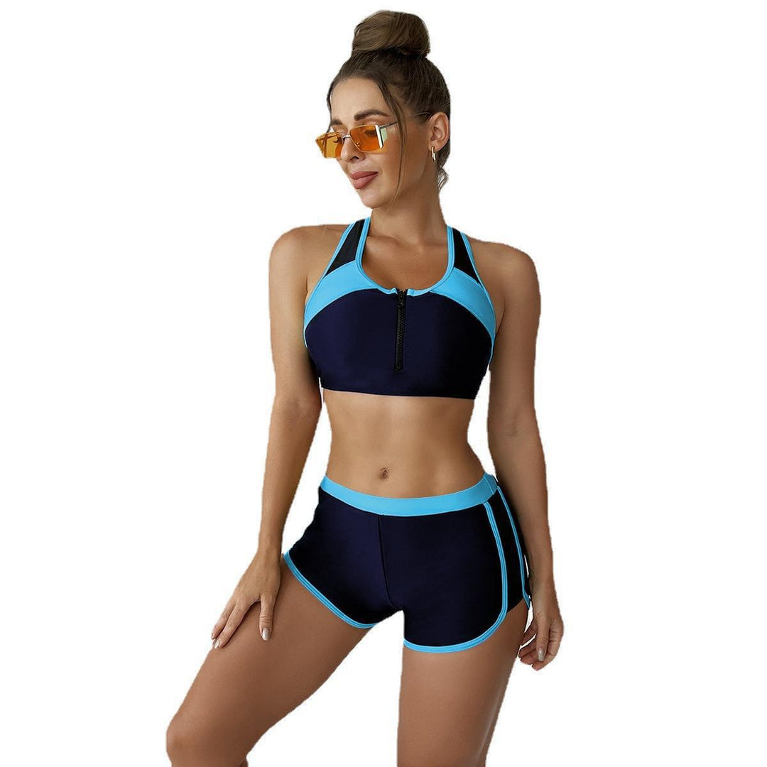 Damen Sportbadeanzug mit Kurzer Hose und Praktischem Reißverschluss