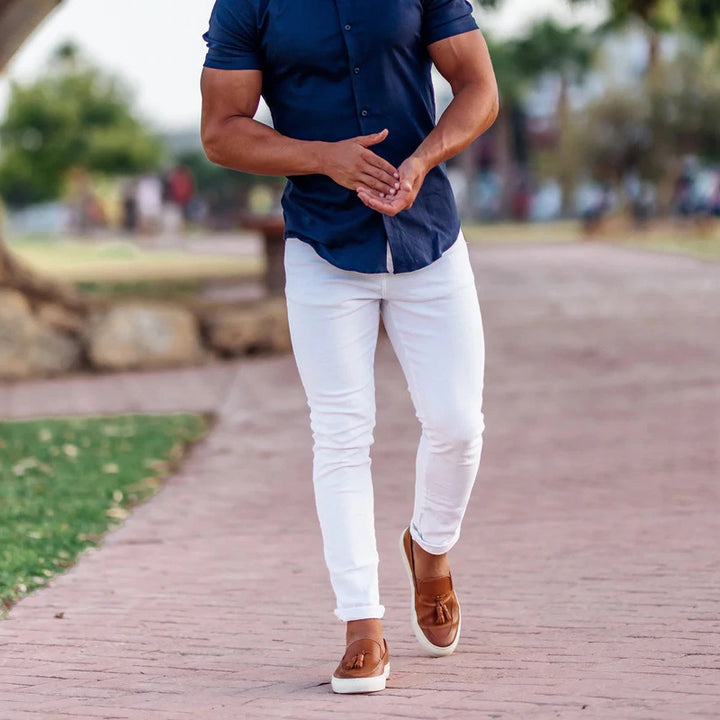 Herren Slim-Fit Stretch-Chino mit schmal zulaufendem Bein und dezenten Eingrifftaschen Nord Taschen