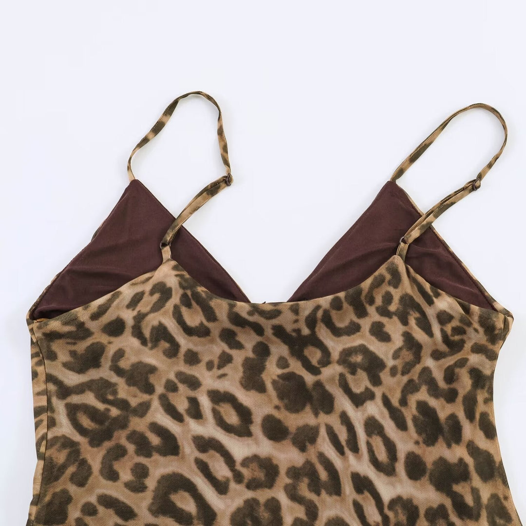 Damen Maxikleid mit elegantem Leo-Print und fließendem Schnitt