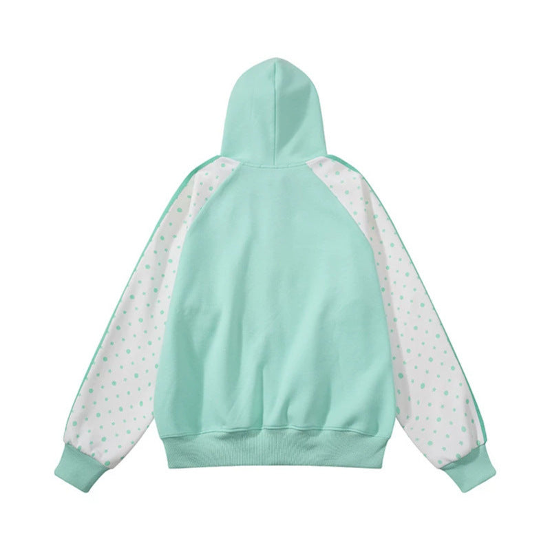 Damen Kapuzen‑Sweatjacke mit durchgehendem Reißverschluss, Raglanärmeln und Polka‑Dot‑Einsätzen Nord Taschen