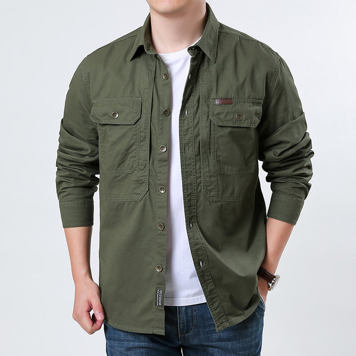 Herren  lässige Utility-Hemdjacke aus Baumwoll-Twill mit zwei aufgesetzten Brusttaschen und knöpfbarer Front Nord Taschen