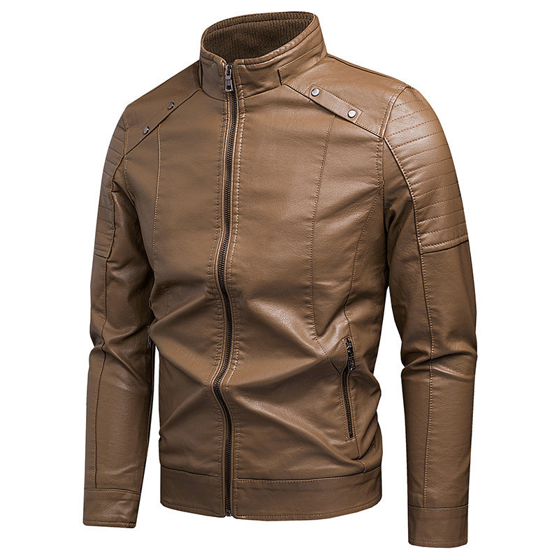Herren schlanker Kunstleder-Moto-Blouson mit ergonomischen Nähten und Stehkragen Nord Taschen