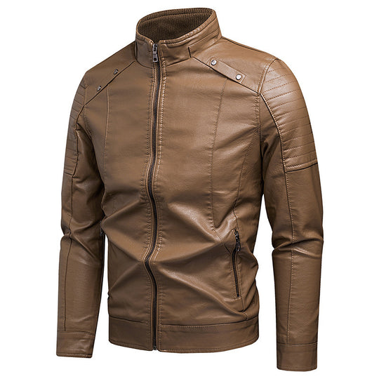 Herren schlanker Kunstleder-Moto-Blouson mit ergonomischen Nähten und Stehkragen Nord Taschen