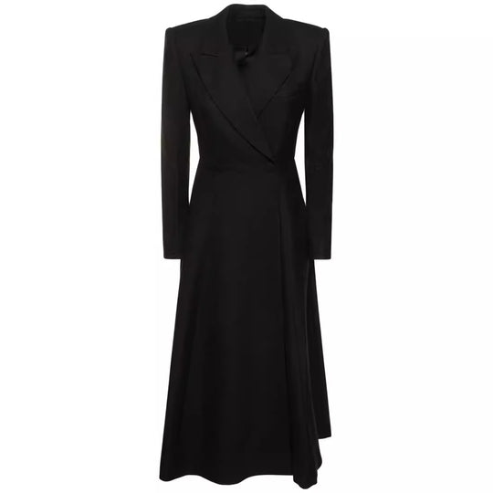 Damen langer taillierter Blazer‑Mantel mit Maxi‑Länge und strukturierten Schultern Nord Taschen