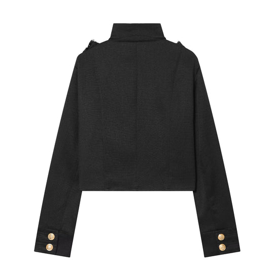 Damen Cropped Uniformjacke im Militärstil mit Stehkragen und Zierknopfleiste Nord Taschen
