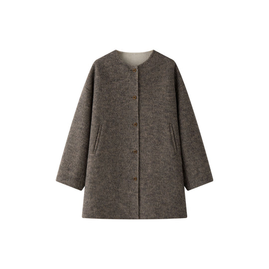 Damen Oversized Wollmix-Mantel mit Knopfleiste und umschlagbaren Teddy-Bündchen Nord Taschen