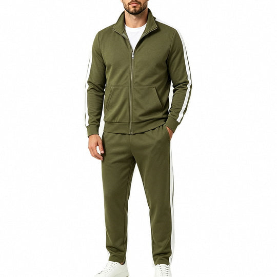 Herren Jogginganzug-Set aus French-Terry mit Stehkragen, Seitenstreifen und Reißverschlussjacke Nord Taschen