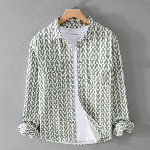 Herren Gemustertes Overshirt aus Baumwollmix mit geometrischem V‑Muster, aufgesetzten Brusttaschen und Relaxed‑Fit Nord Taschen