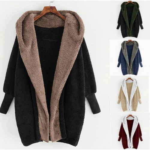 Damen Oversized Kunstfell-Kapuzenmantel mit kontrastierender Teddy-Innenseite und Rippbündchen Nord Taschen