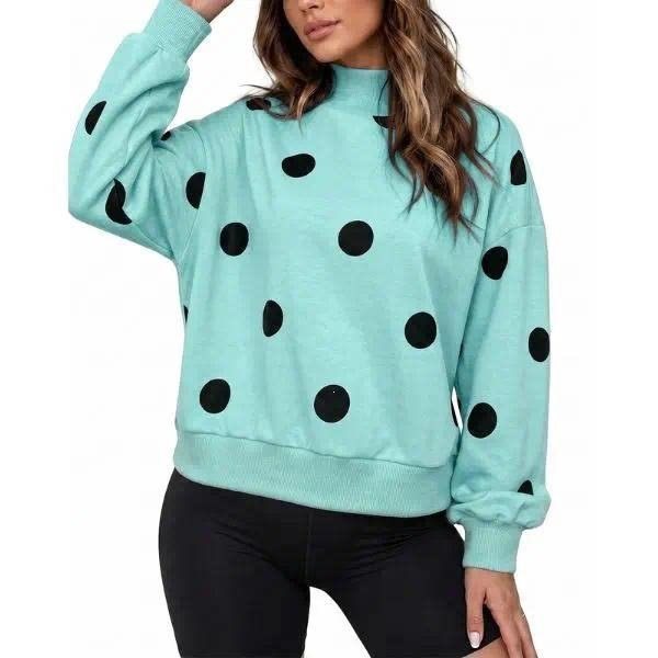 Damen Locker geschnittenes Sweatshirt mit Stehkragen und großen Punkten Nord Taschen