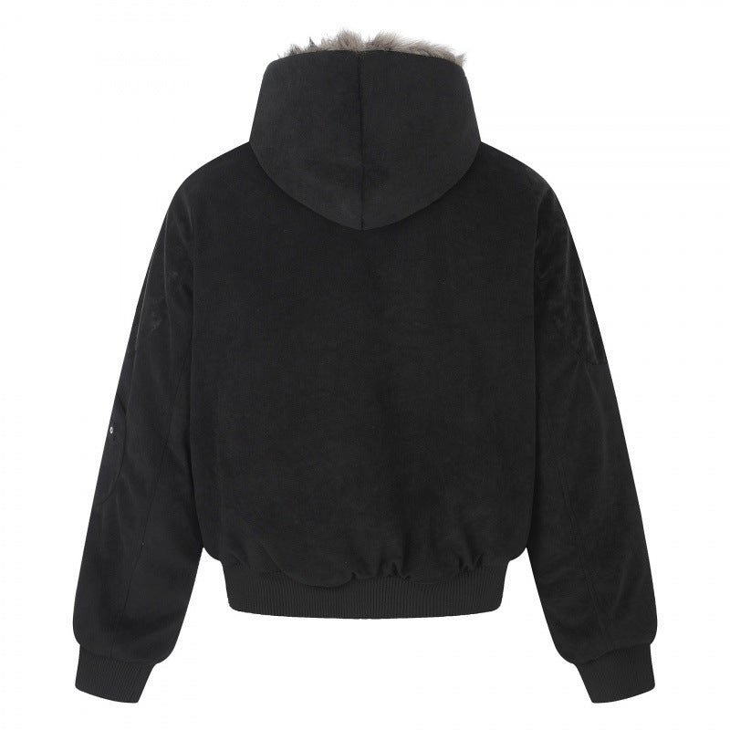 Unisex Oversize-gefütterte Kapuzen-Blousonjacke aus Velourslederimitat mit Teddyfutter Nord Taschen
