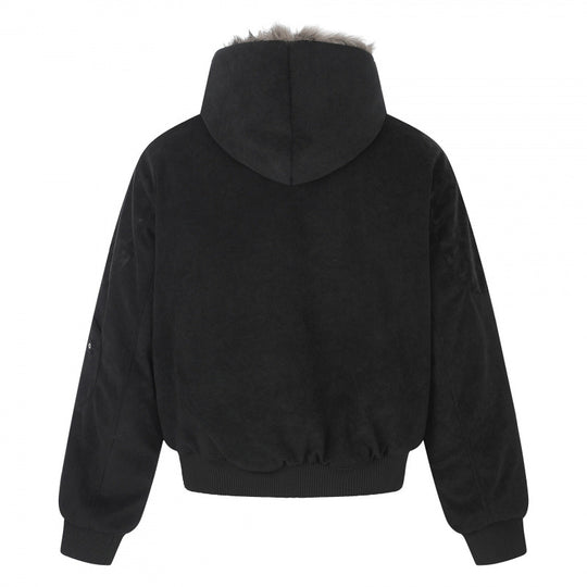 Unisex Oversize-gefütterte Kapuzen-Blousonjacke aus Velourslederimitat mit Teddyfutter Nord Taschen